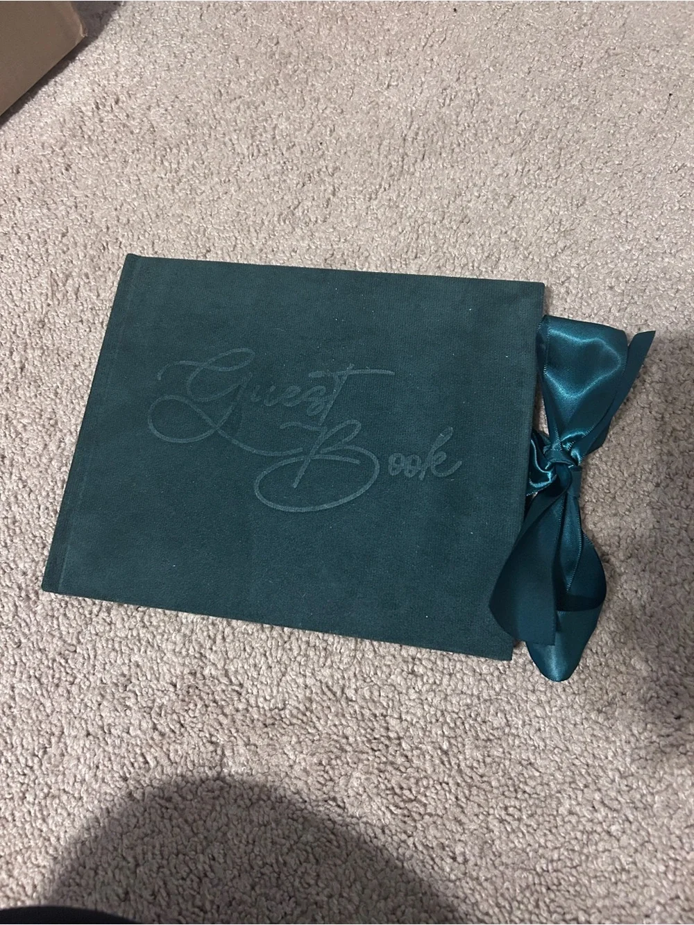 Elegant Emerald Green Velvet Wedding Guest Book With Satin Ribbon Tie 144 Pages